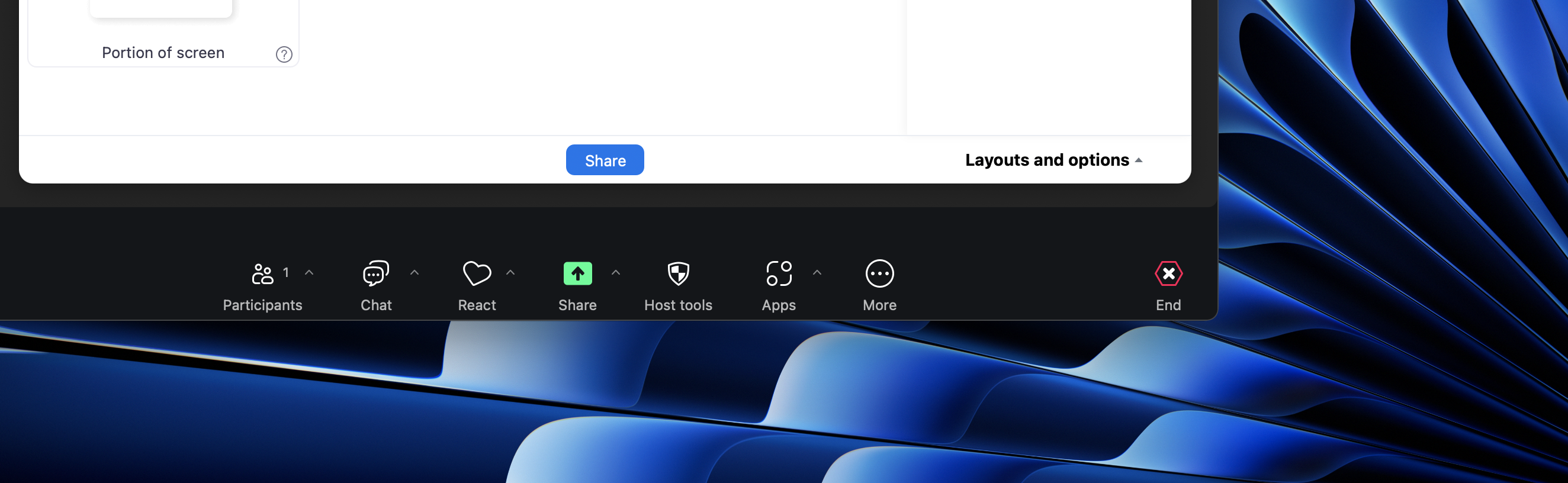 Zoom Workplace desktop app with toolbar and Share button visible